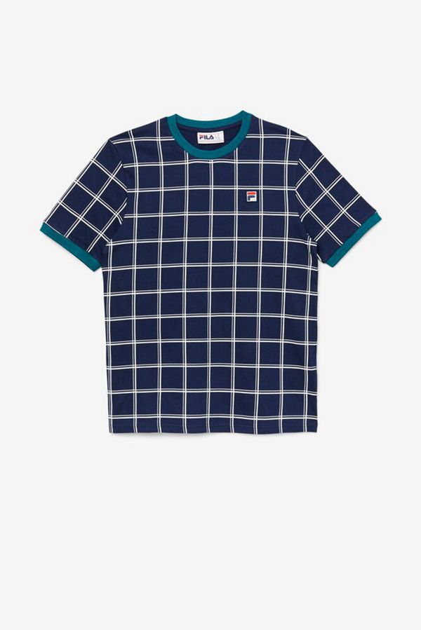 Fila Tričká Panske Námornícka Modrá / Biele - Slate Ringer Checkered Vypredaj - Slovakia 72416-ATRF